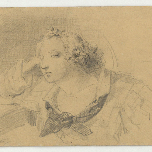 image for: Marià Fortuny - Bust de jove (anvers) / Esbós de figures (revers) - Cap a 1856-1858