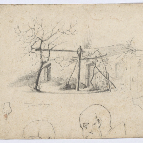 image for: Marià Fortuny - Noia jove (anvers) / Cases de poble i apunts de figura (revers) - Cap a 1856-1858 [1]