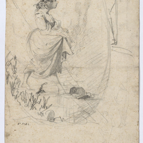 image for: Marià Fortuny - Noia jove (anvers) / Cases de poble i apunts de figura (revers) - Cap a 1856-1858