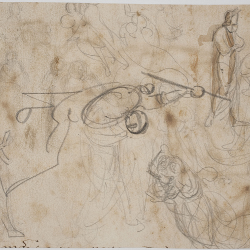 image for: Marià Fortuny - L&#039;aventura del Quixot amb els molins de vent (anvers) / Estudi de figures (revers) - Cap a 1855-1856 [1]