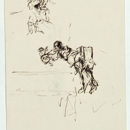 image for: Marià Fortuny - Dona jugant amb un nadó i croquis inconcret (anvers) / Genet a cavall (revers) - Cap a 1867-1872