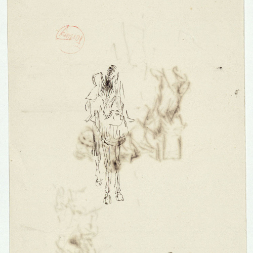 image for: Marià Fortuny - Dona jugant amb un nadó i croquis inconcret (anvers) / Genet a cavall (revers) - Cap a 1867-1872 [1]
