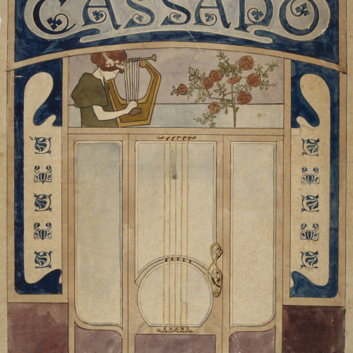 image for: Gaspar Homar - Porta d&#039;entrada de la botiga d&#039;instruments musicals Cassadó de Barcelona - Cap a 1900