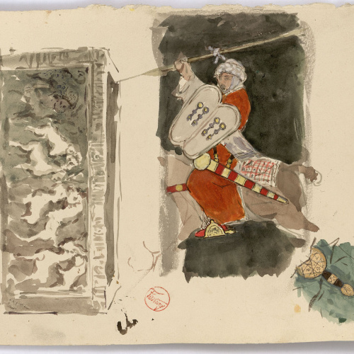 image for: Marià Fortuny - Baix relleu i genet musulmà - Cap a 1870-1872