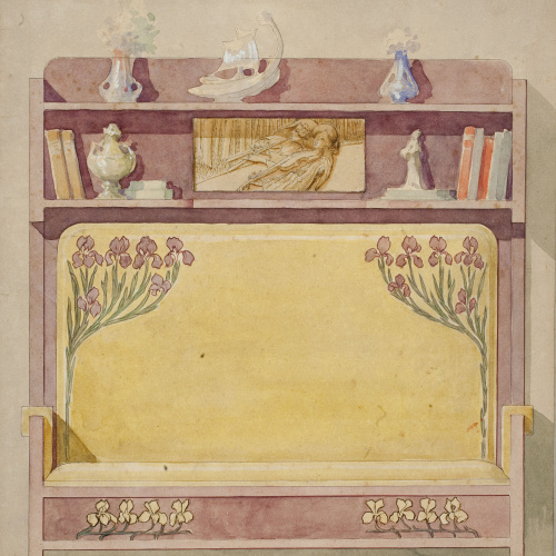 image for: Gaspar Homar - Escó amb plafó de marqueteria - Cap a 1900-1905