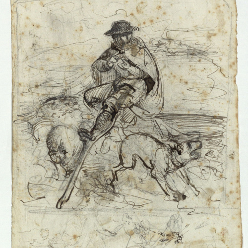 image for: Marià Fortuny - Pastor (anvers) / Croquis de figura (revers) - Cap a 1856-1858