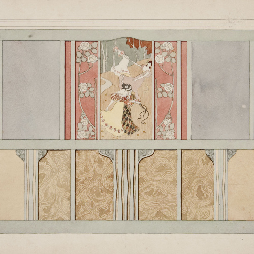 image for: Gaspar Homar - Arrambador amb plafons de marqueteria per a la casa Lleó Morera de Barcelona - Cap a 1905