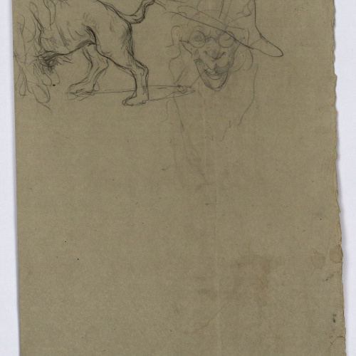 image for: Marià Fortuny - Estudi de nu masculí (anvers) / Fragment d&#039;un lleó i imatges sobreposades (revers) - Cap a 1860 [1]