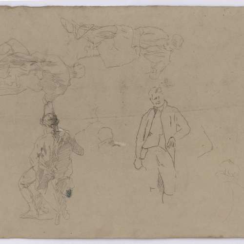image for: Marià Fortuny - Estudi de nus masculins i figura amb indumentària del segle XVIII (anvers) / Figures masculines amb indumentària del segle XVIII (revers) - Cap a 1860-1861 [1]