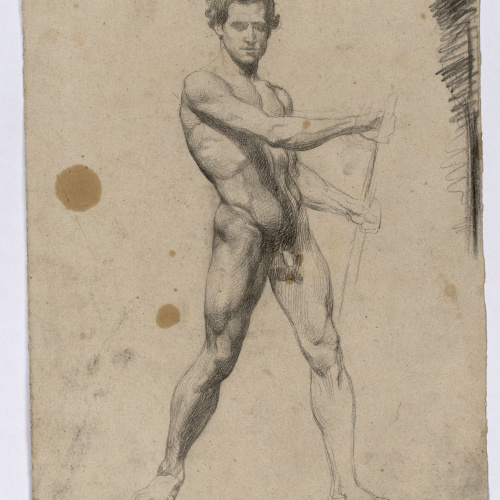 image for: Marià Fortuny - Estudi de nu masculí (anvers) / Estudi de jove nu tocant la flauta (revers) - Cap a 1860