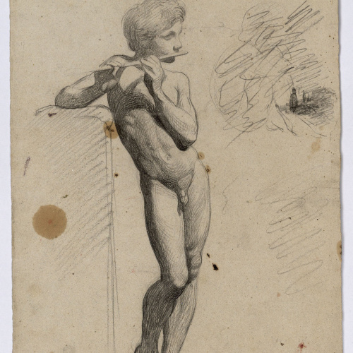 image for: Marià Fortuny - Estudi de nu masculí (anvers) / Estudi de jove nu tocant la flauta (revers) - Cap a 1860 [1]