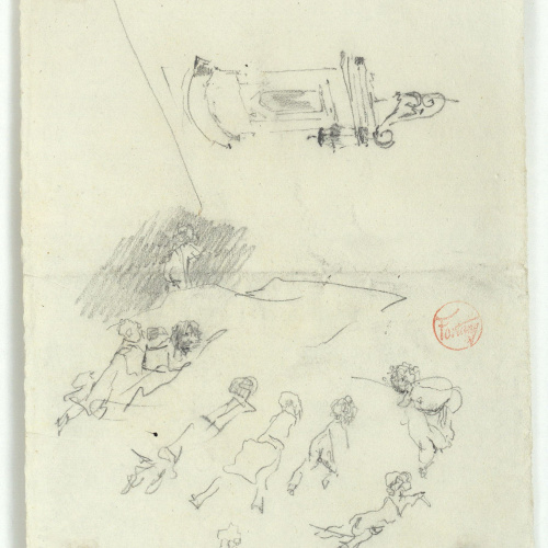 image for: Marià Fortuny - Fornícula amb fanal i croquis de figures - Cap a 1874