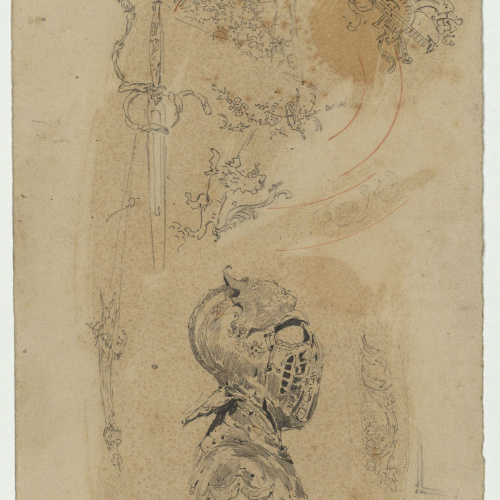 image for: Marià Fortuny - Espasa, armadura i motius ornamentals - Cap a 1867-1872