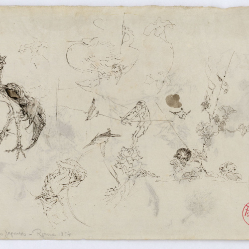 image for: Marià Fortuny - Estudi per al quadre «Els fills del pintor en un saló japonès» (anvers) / Estudi per al quadre «Els fills del pintor en un saló japonès» (revers) - Cap a 1874