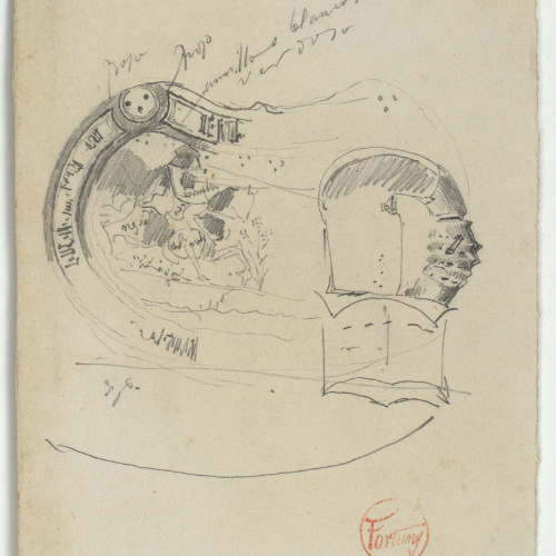 image for: Marià Fortuny - Armadura i casc (anvers) / Cascs (revers) - Cap a 1867-1872