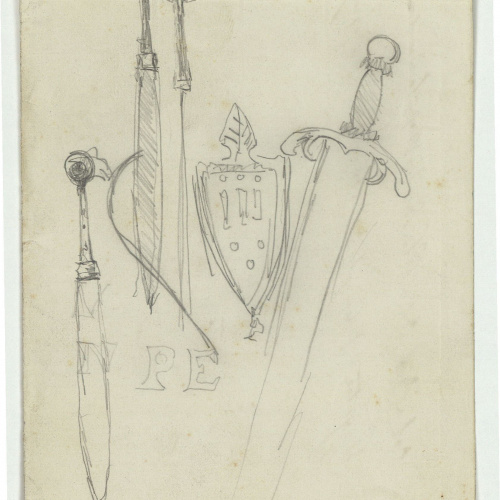 image for: Marià Fortuny - Punyals, escut i espasa - Cap a 1867-1872