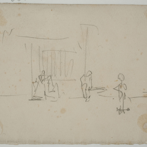 image for: Marià Fortuny - Pom d&#039;espasa d&#039;estil musulmà (anvers) / Croquis de composició amb figures (revers) - Cap a 1870-1872 [1]