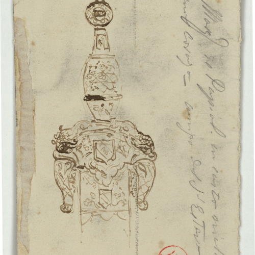 image for: Marià Fortuny - Pom d&#039;espasa d&#039;estil musulmà (anvers) / Croquis de composició amb figures (revers) - Cap a 1870-1872