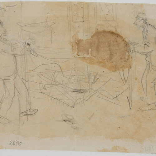 image for: Ramon Casas - Estudi per a la il·lustració «Ramon Casas i Santiago Rusiñol fent el llit» (anvers) / Estudi per a la il·lustració «Ramon Casas i Santiago Rusiñol fent el llit» (revers) - 1892 [1]