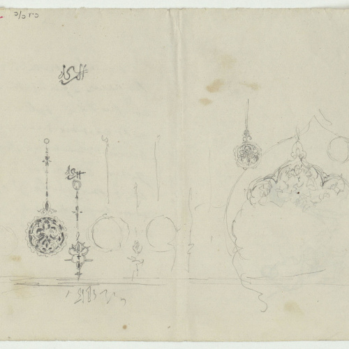 image for: Marià Fortuny - Motius ornamentals d&#039;estil musulmà (anvers) / Esbós de figures (revers) - Cap a 1870-1872