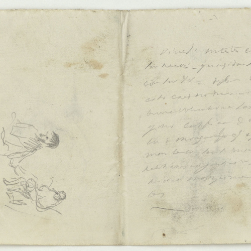 image for: Marià Fortuny - Motius ornamentals d&#039;estil musulmà (anvers) / Esbós de figures (revers) - Cap a 1870-1872 [1]