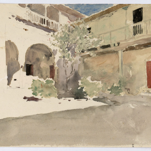 image for: Marià Fortuny - Pati de la casa de les monges a Granada (anvers) / Carrer amb figures (revers) - Cap a 1868-1872