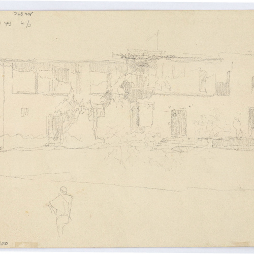 image for: Marià Fortuny - Pati de la casa de les monges a Granada (anvers) / Carrer amb figures (revers) - Cap a 1868-1872 [1]