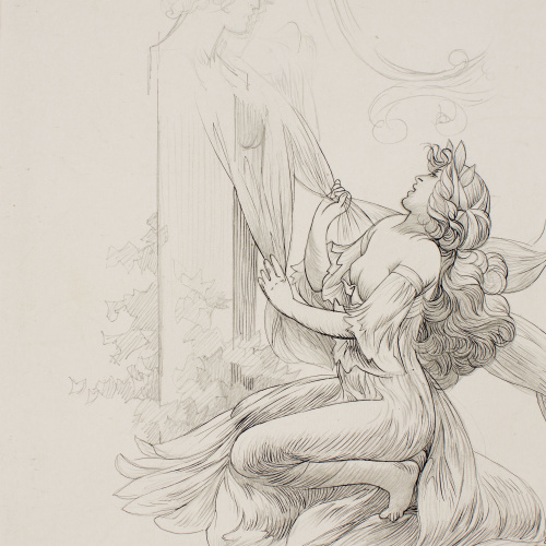 image for: Alexandre de Riquer - Nimfa als peus d'un bust escultòric - Cap a 1890-1900