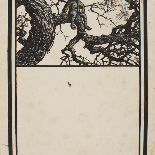 image for: Apel·les Mestres - Gnom assegut dalt la branca d&#039;un arbre. Portada per al poema «Liliana» d&#039;Apel·les Mestres - Cap a 1907