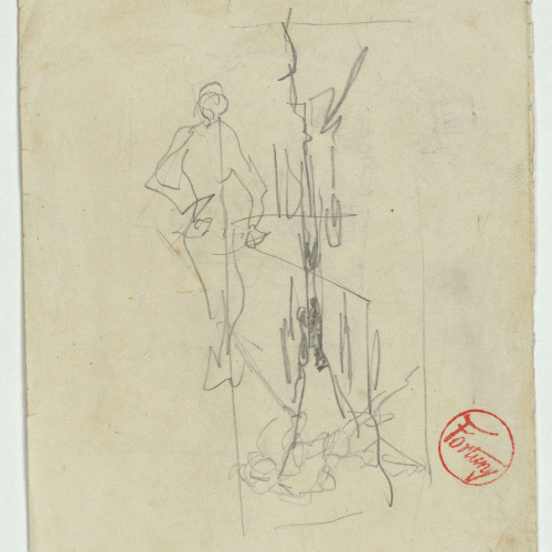 image for: Marià Fortuny - Croquis de figura (anvers) / Croquis d&#039;una llotja (revers) - Cap a 1863-1867