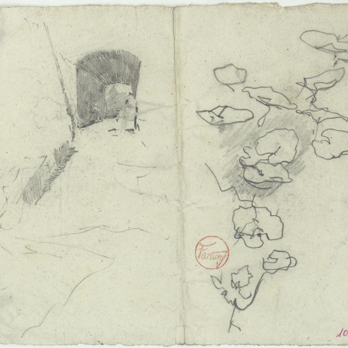 image for: Marià Fortuny - Passadís i croquis de fulles - Cap a 1870-1872