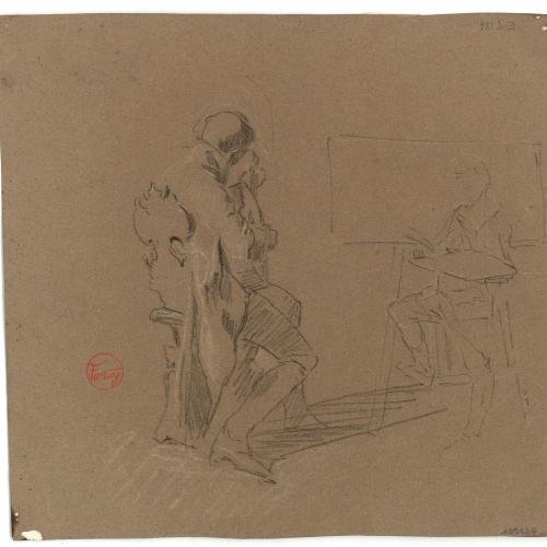 image for: Marià Fortuny - Artista pintant un guitarrista del natural (anvers) / Estudi per al quadre «L&#039;elecció de la model» (revers) - Cap a 1863-1867