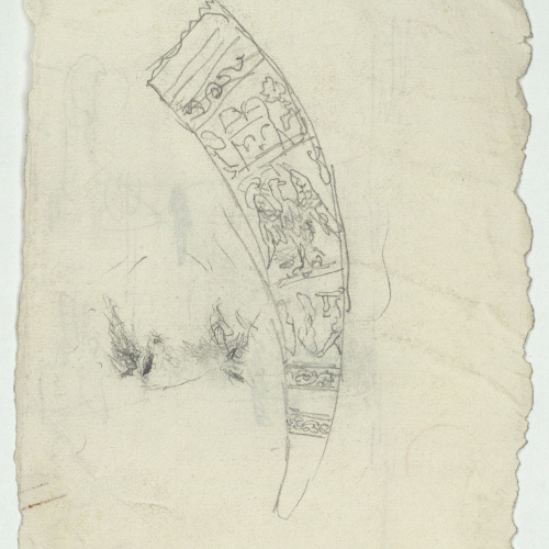 image for: Marià Fortuny - Croquis de figures (anvers) / Funda de simitarra (revers) - Cap a 1863-1867 [1]