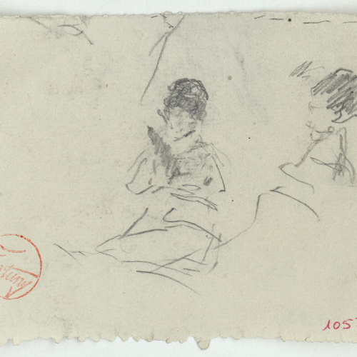 image for: Marià Fortuny - Esbós de figures femenines (anvers) / Fragment d&#039;un animal (revers) - Cap a 1871