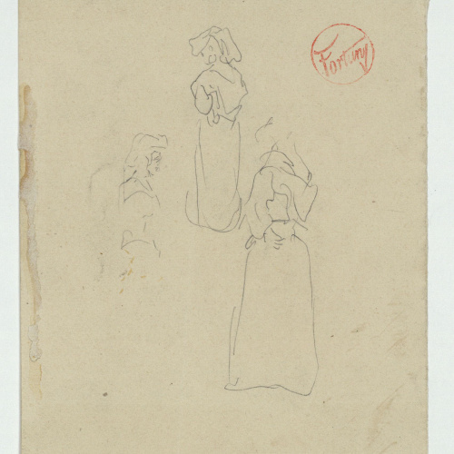 image for: Marià Fortuny - Croquis de figures femenines (anvers) / Croquis de bust femení (revers) - Cap a 1871