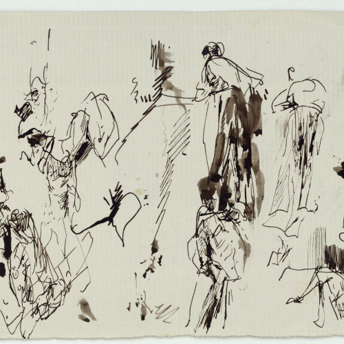 image for: Marià Fortuny - Croquis de figures (anvers) / Poms d&#039;espasa (revers) - Cap a 1874