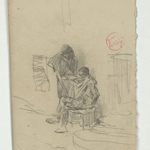 image for: Marià Fortuny - Esbós de figures (anvers) / Dona vella (revers) - Cap a 1867-1872