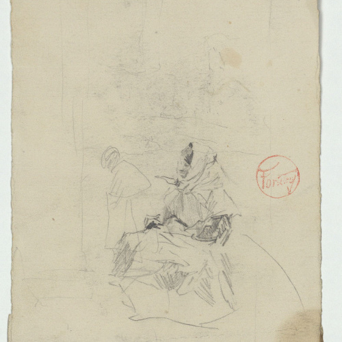 image for: Marià Fortuny - Dona asseguda (anvers) / Croquis de figura femenina (revers) - Cap a 1871