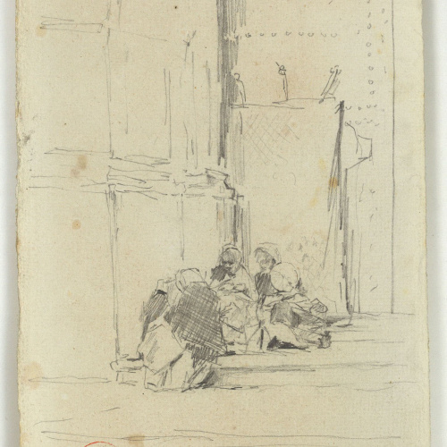 image for: Marià Fortuny - Dones assegudes a l&#039;entrada d&#039;una església - Cap a 1867-1872