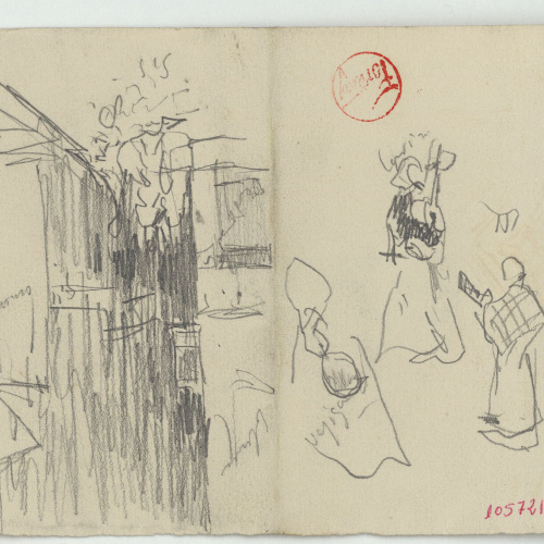 image for: Marià Fortuny - Carrer i croquis de figures (anvers) / Croquis de figura (revers) - Cap a 1871
