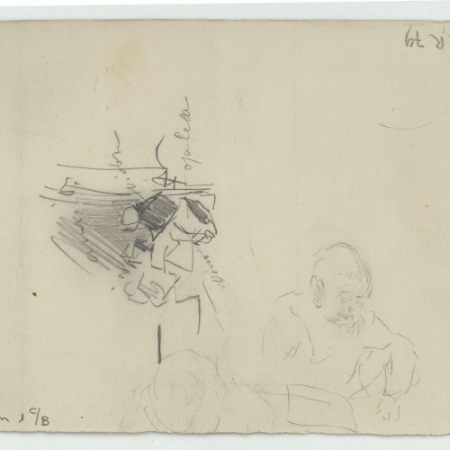 image for: Marià Fortuny - Carrer i croquis de figures (anvers) / Croquis de figura (revers) - Cap a 1871 [1]