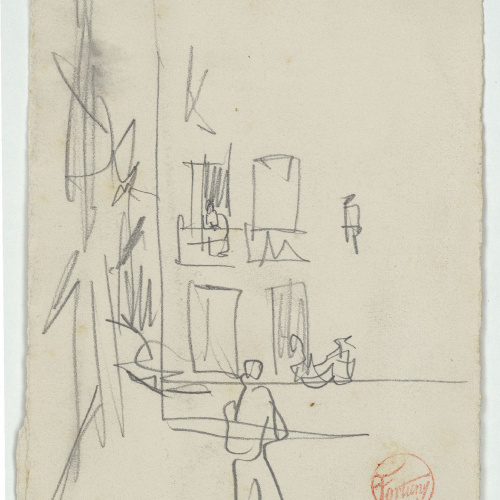 image for: Marià Fortuny - Croquis d&#039;una casa i figures - Cap a 1870-1872