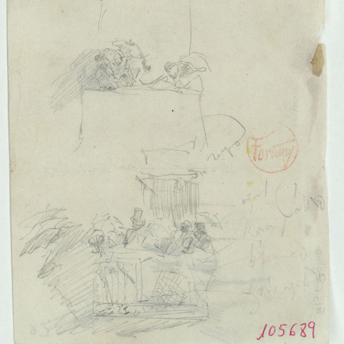 image for: Marià Fortuny - Figures en llotges (anvers) / Figura masculina (revers) - Cap a 1863-1867