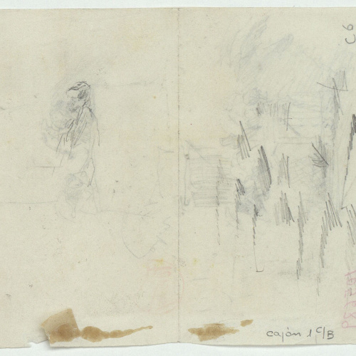 image for: Marià Fortuny - Figures en llotges (anvers) / Figura masculina (revers) - Cap a 1863-1867 [1]