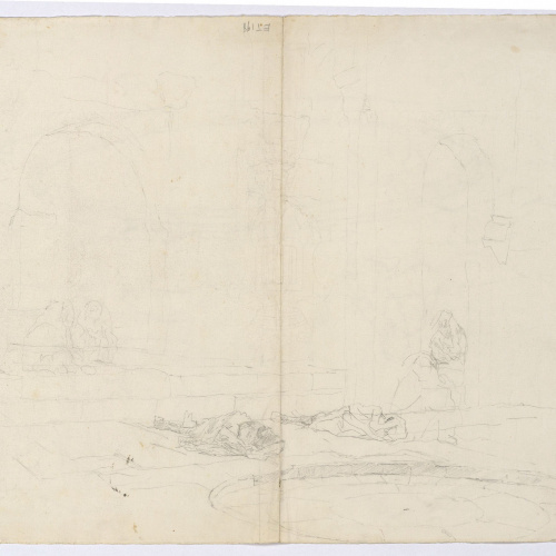 image for: Marià Fortuny - Estudi per al quadre «El tribunal de l&#039;Alhambra» (anvers) / Estudi per al quadre «El tribunal de l&#039;Alhambra» (revers) - Cap a 1871