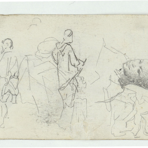 image for: Marià Fortuny - Hebreus (anvers) / Croquis de figures i cap masculí (revers) - Cap a 1860-1862 [1]