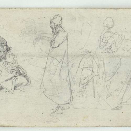 image for: Marià Fortuny - Hebreus (anvers) / Croquis de figures i cap masculí (revers) - Cap a 1860-1862