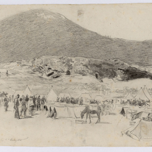 image for: Marià Fortuny - Campamento del segundo cuerpo (anvers) / Croquis inconcret (revers) - 1860