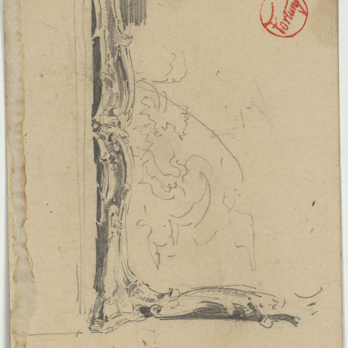 image for: Marià Fortuny - Detall de motiu ornamental d&#039;estil rococó (anvers) / Estudi per al quadre «El col·leccionista d&#039;estampes» (revers) - Cap a 1863-1867