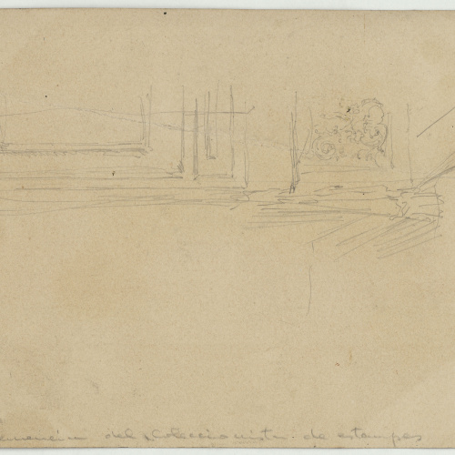 image for: Marià Fortuny - Detall de motiu ornamental d&#039;estil rococó (anvers) / Estudi per al quadre «El col·leccionista d&#039;estampes» (revers) - Cap a 1863-1867 [1]